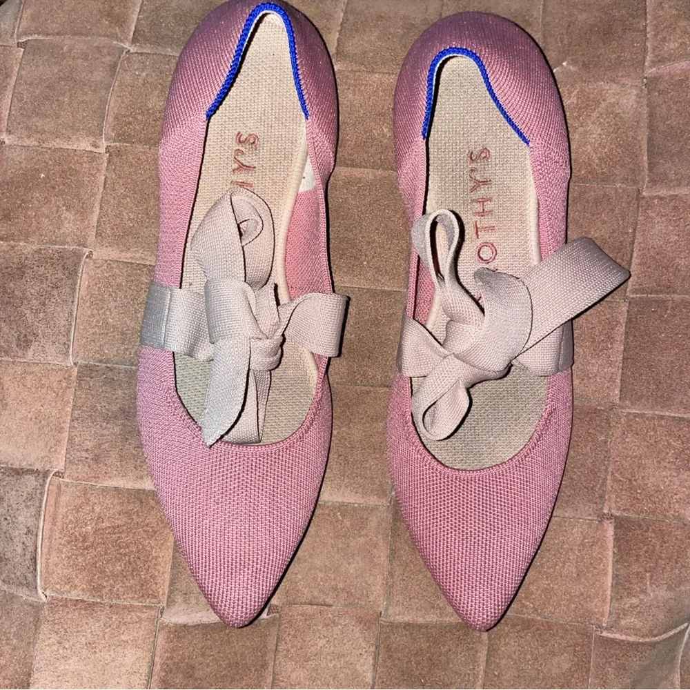Rothy’s Mary Janes Shoes Ballet Flats Slippers Rosebud Size 8.5 Bow Strap Pink. - Picture 2 of 6